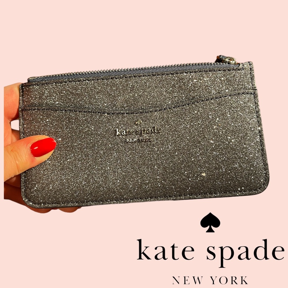 Kate Spade Glitter Large slim cardholder with zipper.